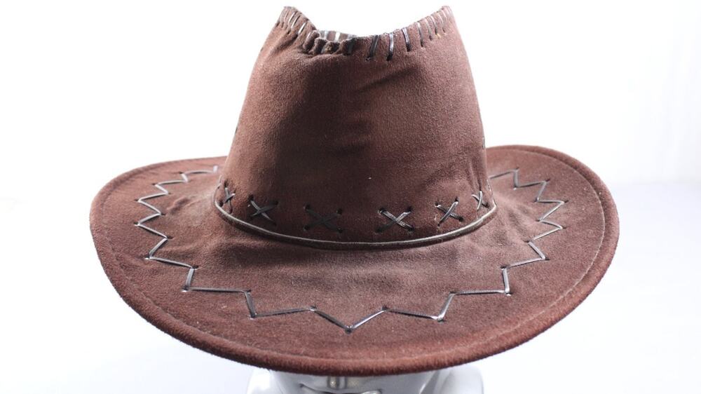 Vintage Brown Cowboy Hat Outback Western Stitch Trim Chin Strap Unisex OS